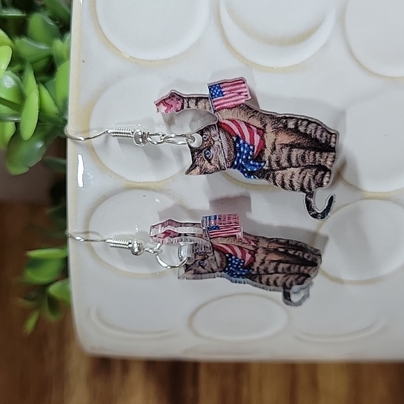 🔥LAST PAIR🔥 4th of JULY CAT EARRINGS - Picture 3 of 6